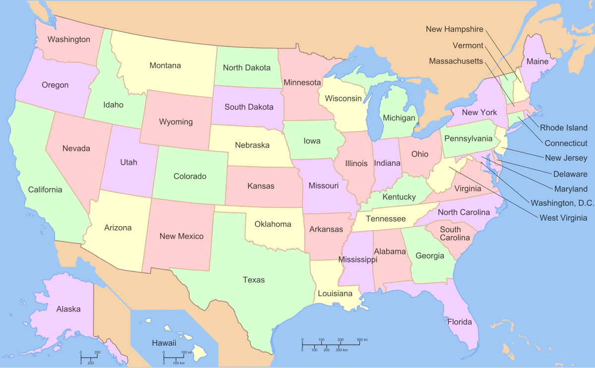 U.s. State - Wikipedia in Map Of Usa Showing States Only