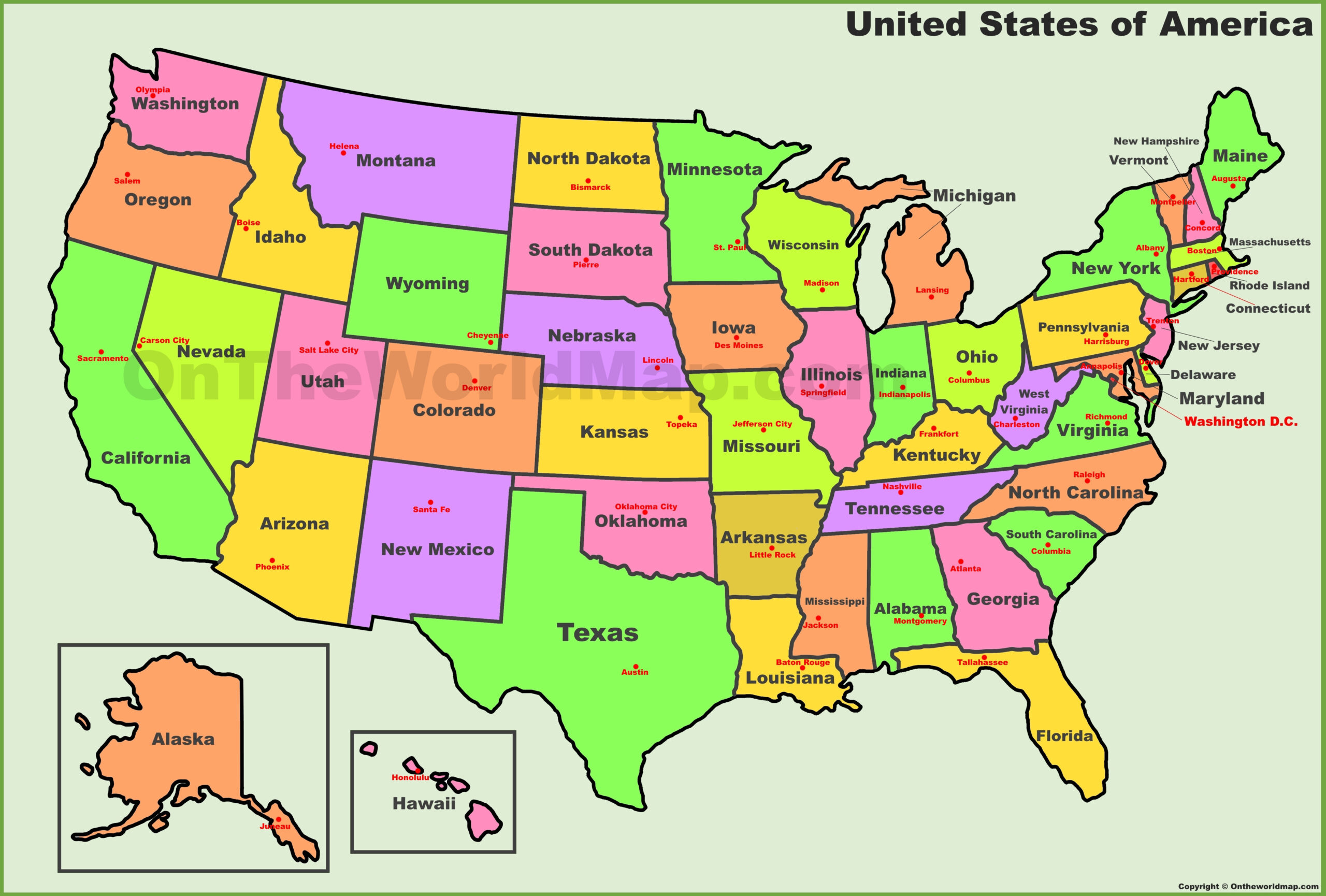 U.s. States And Capitals Map - Ontheworldmap in Capital Of Usa On A Map