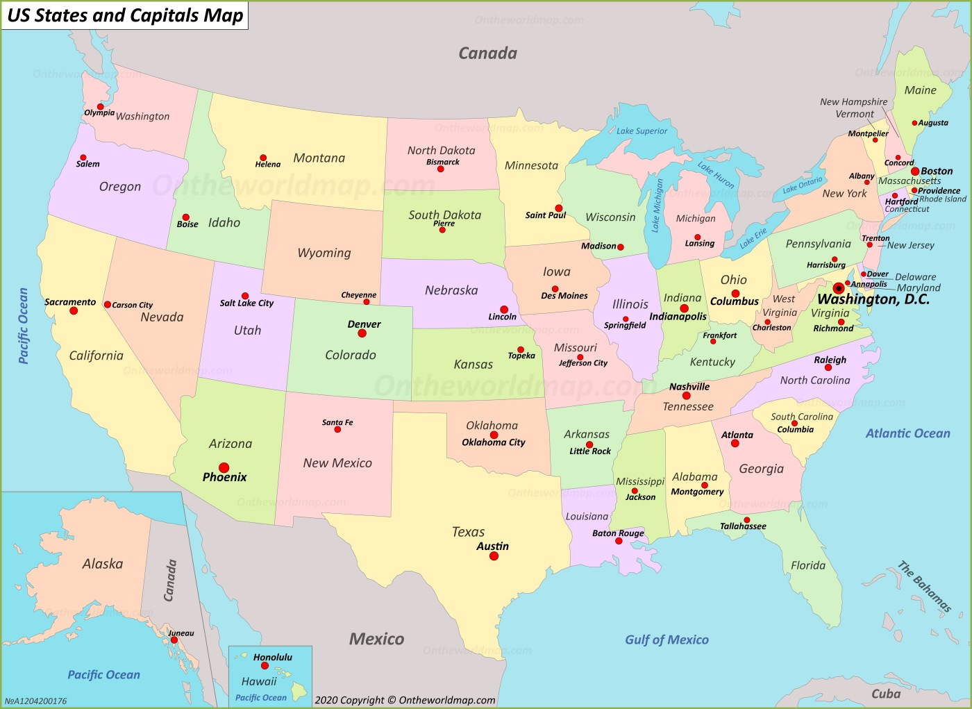 U.s. States And Capitals Map - Ontheworldmap in Map of the USA with Capitals
