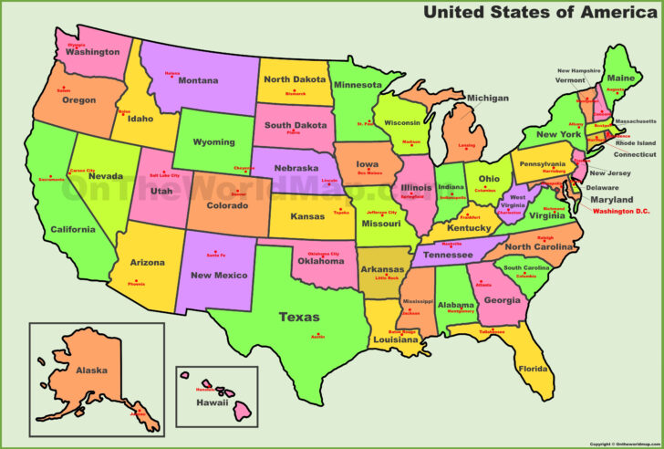 Map of USA States and Capitals and Major Cities