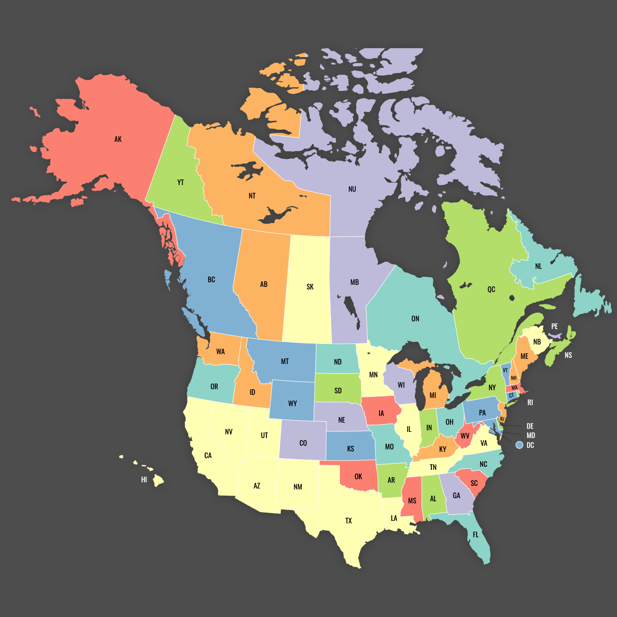 United States And Canada Map — Ultimaps throughout Map of USA States and Canada Provinces