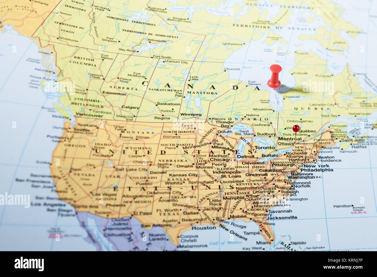 United States And Canada On World Map Stock Photo - Alamy within World Map of Canada and USA