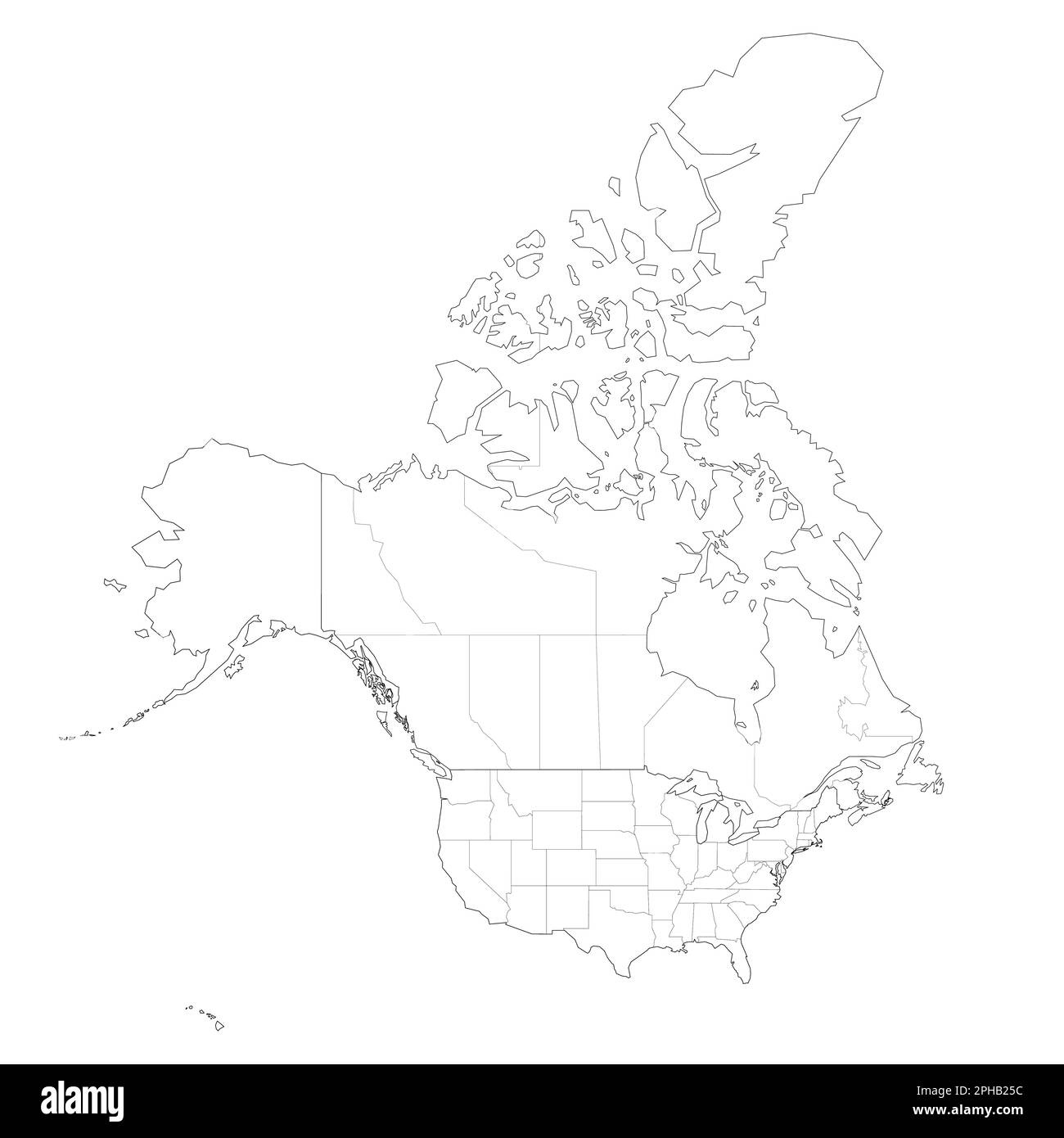 United States And Canada Political Map Of Administrative Divisions in Outline Map of USA and Canada