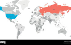 United States And Russia Highlighted On Political Map Of World in World Map Of Russia And Usa