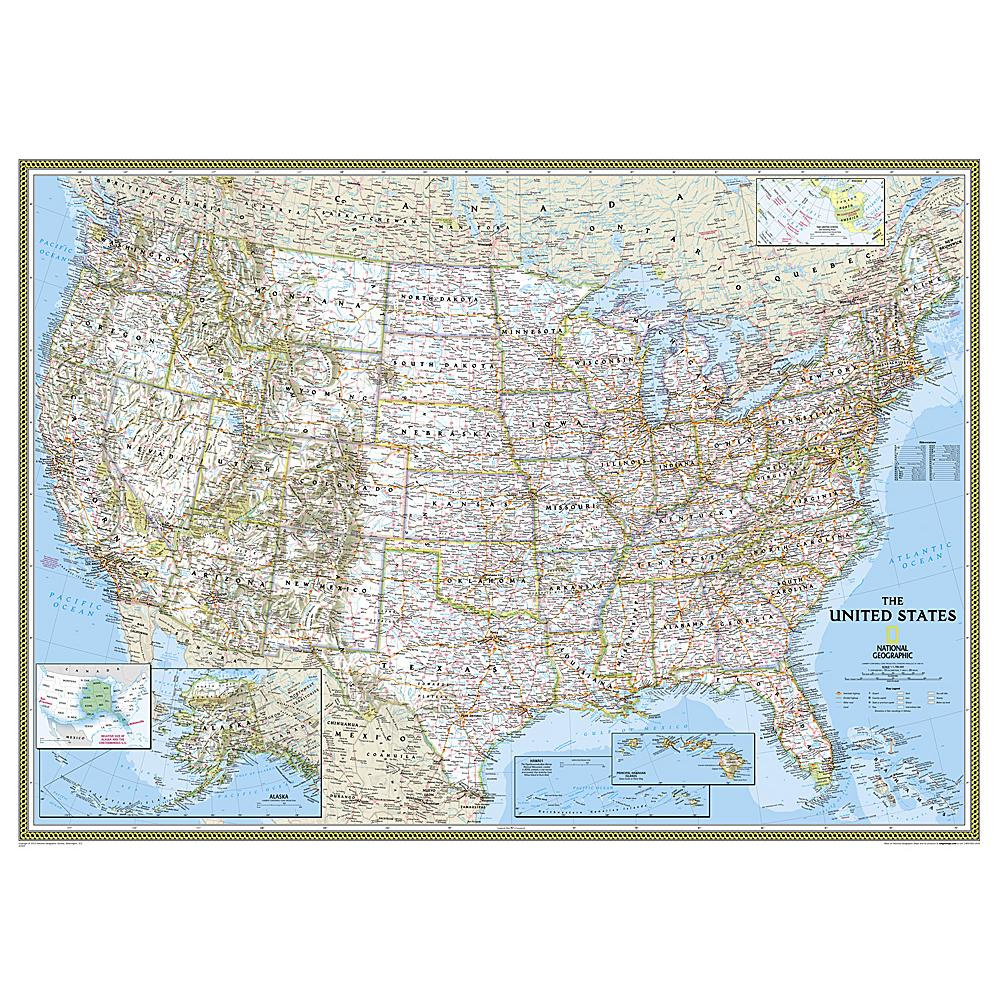 United States Classic Wall Mapnational Geographic - The Map Shop in National Geographic Map of the USA
