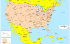 United States Colored Map within Map of Canada and USA with Cities