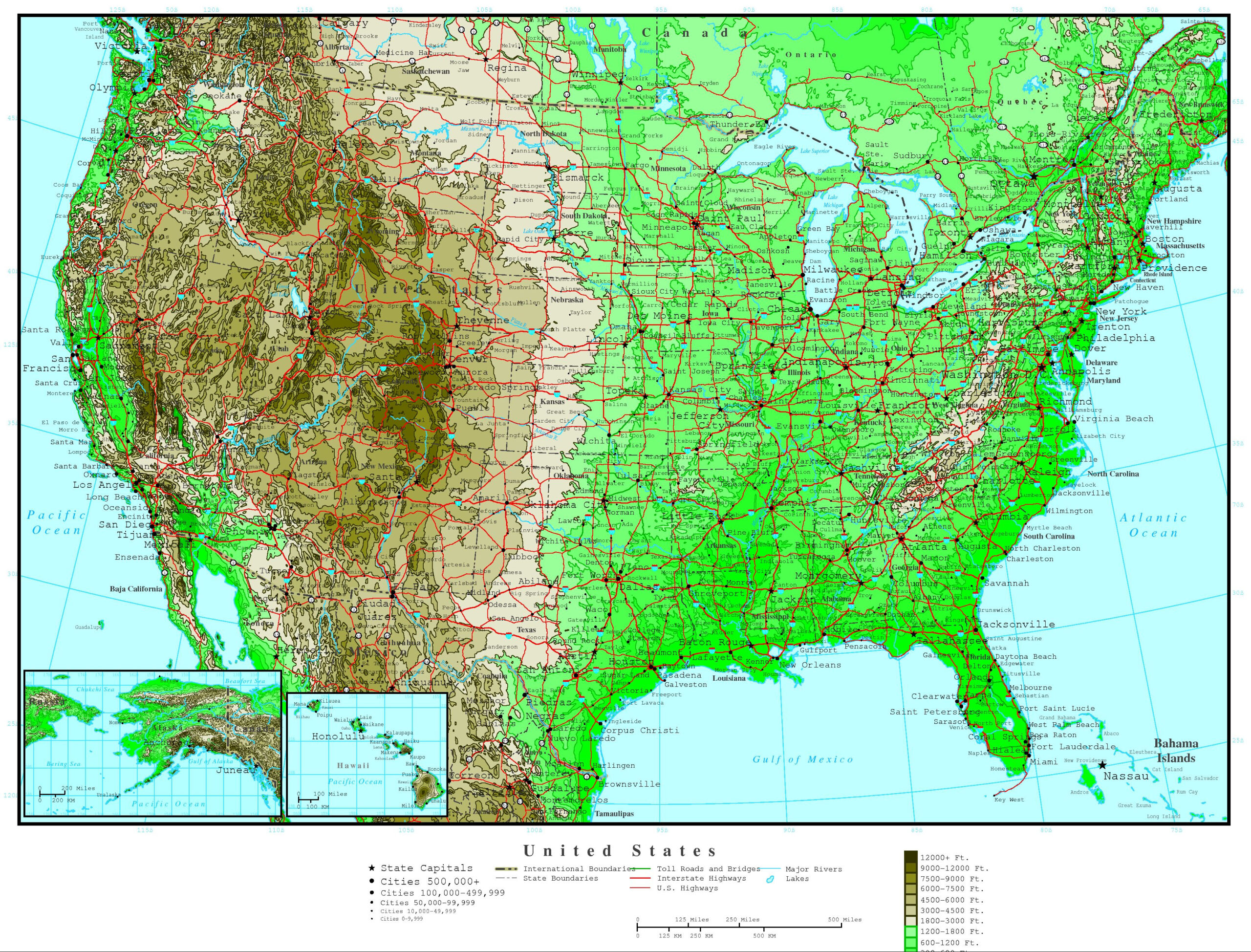 United States Elevation Map with regard to Topographic Map of USA with Cities