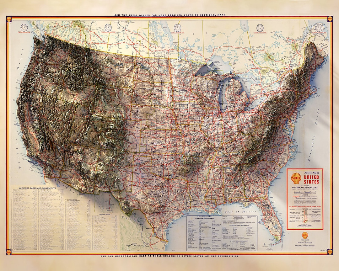 United States - Highways &amp;amp; Road Map - Etsy in Where To Buy Road Maps of USA