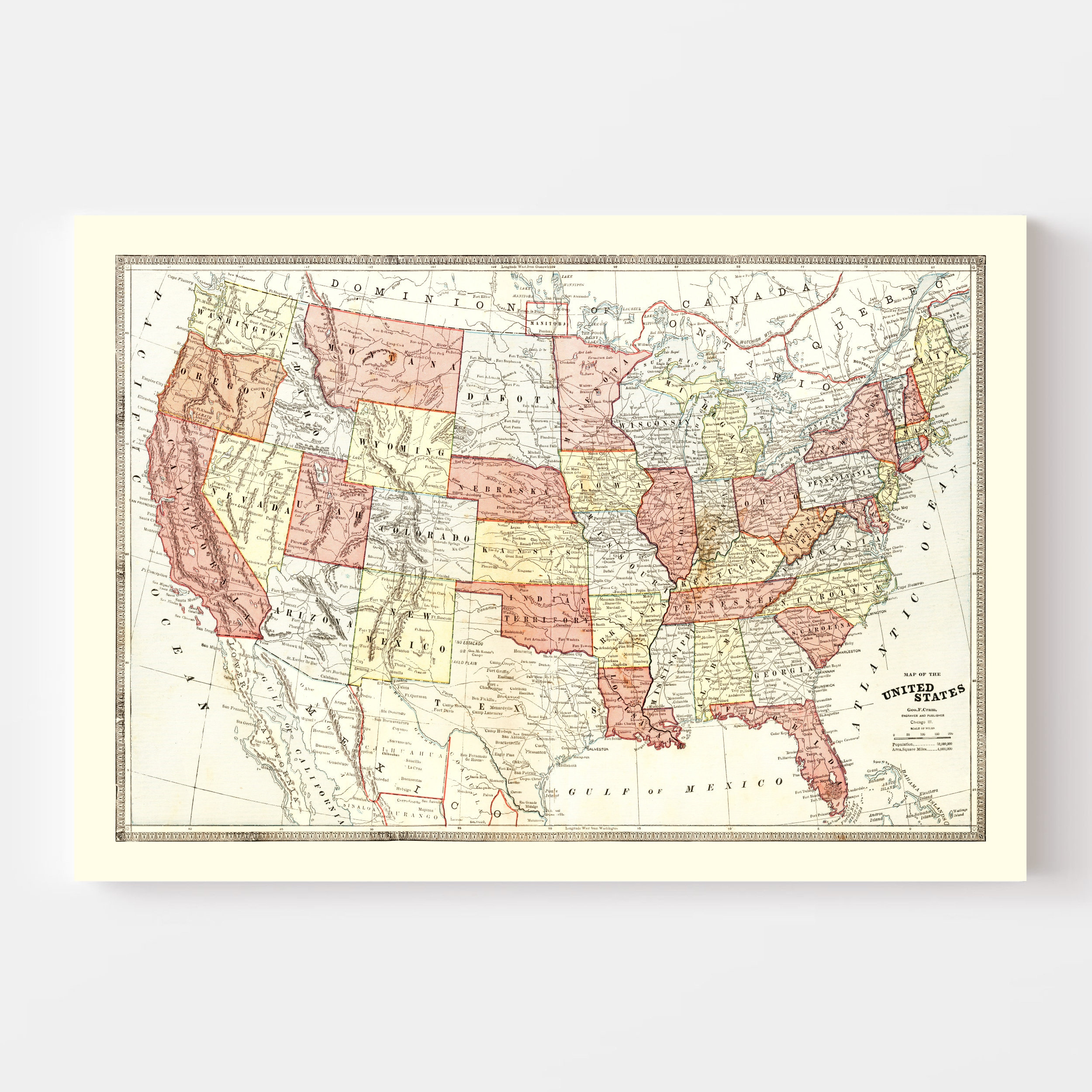 United States Map 1883, Vintage United States Map, Old United throughout Map of the USA In 1883