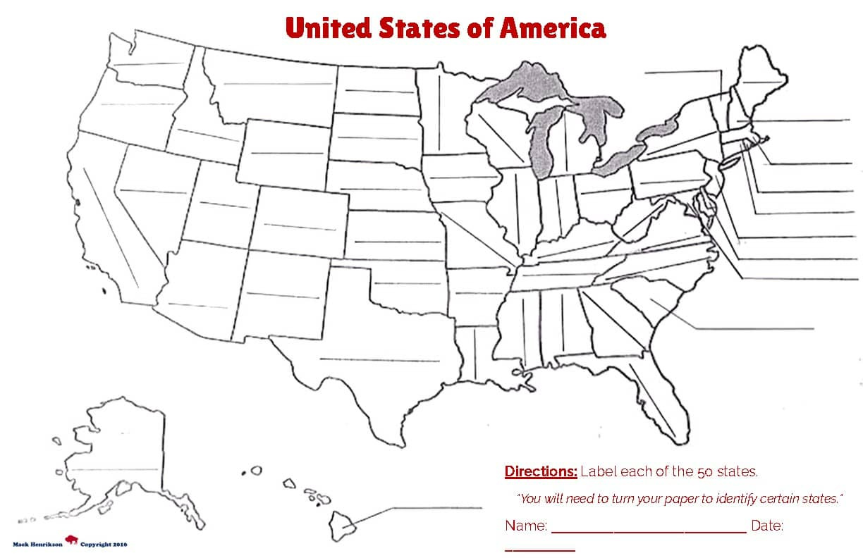 United States Map Enlarged: Fill In The Blankmack Henrikson | Tpt intended for Fill In the Blank Map of USA