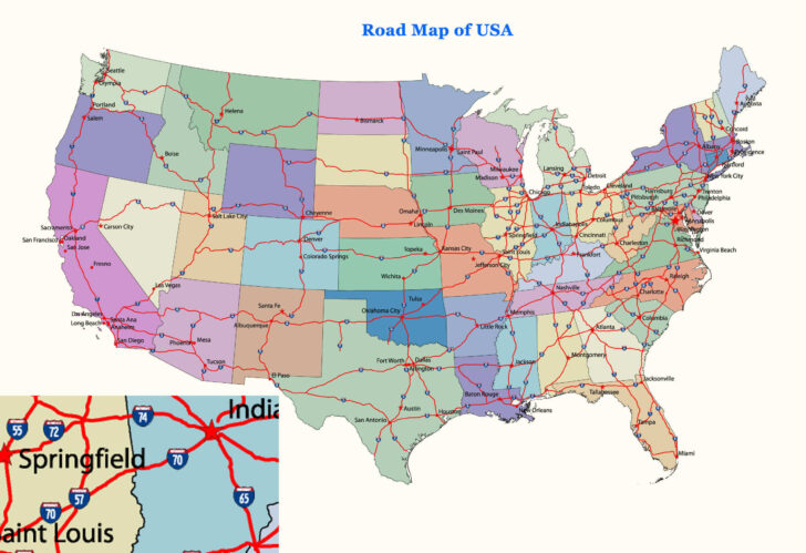 Interstate Map of USA with Cities