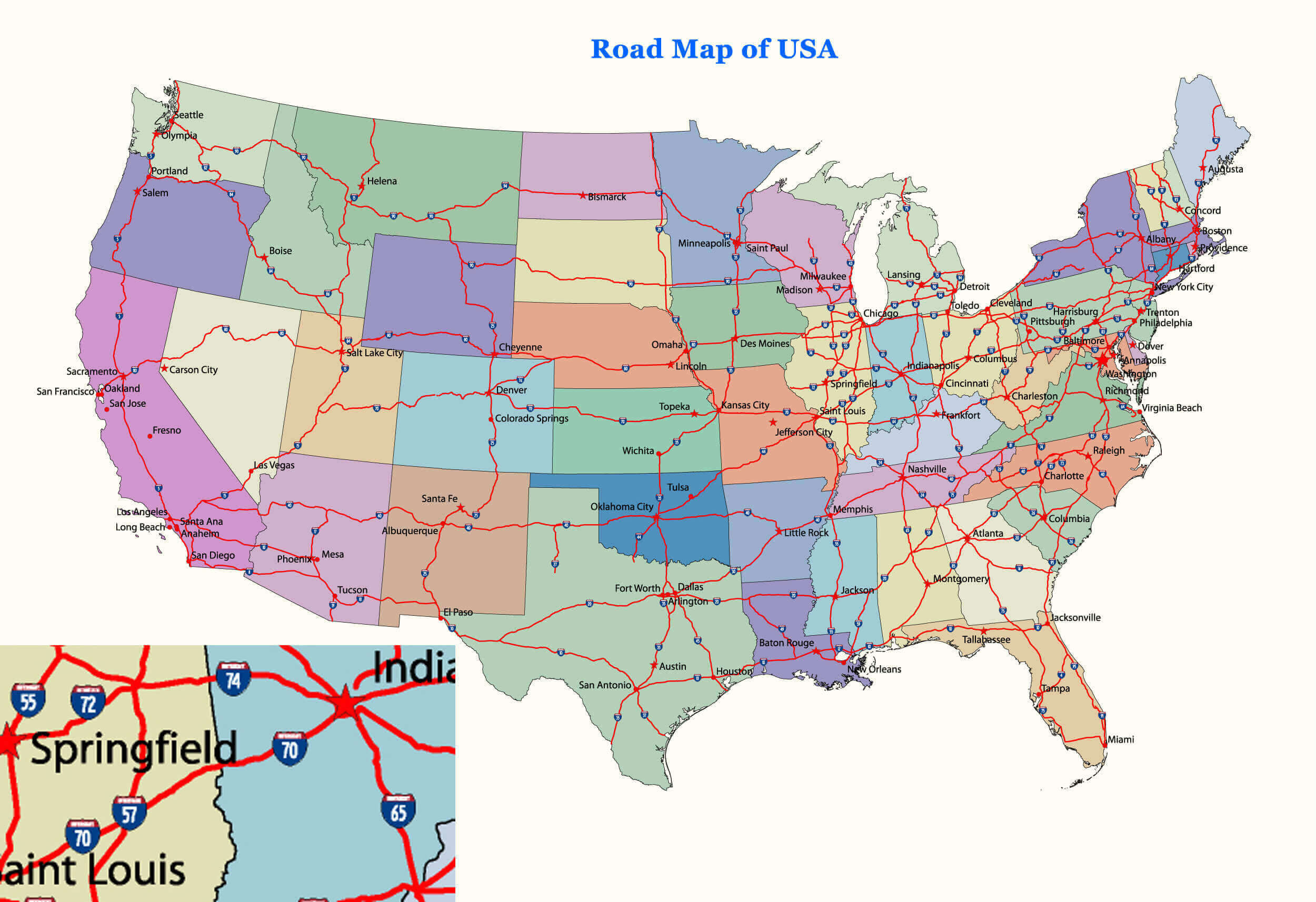 United States Map - Guide Of The World inside Interstate Map of USA with Cities