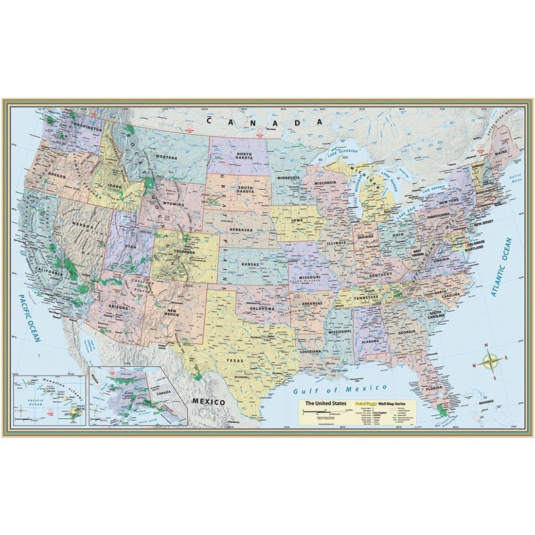 United States Map Paper Poster 50X32&amp;quot;Quickstudy pertaining to Map of USA with Bodies of Water Labeled