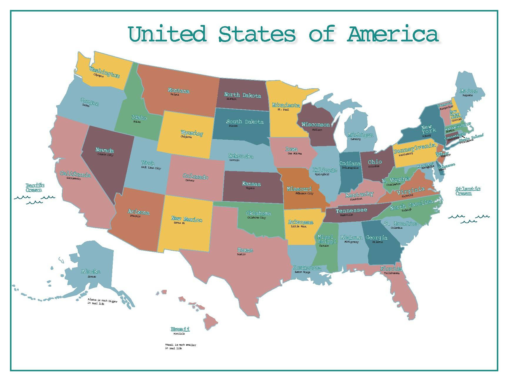 United States Map With Capitals regarding Simple Map of USA States and Capitals