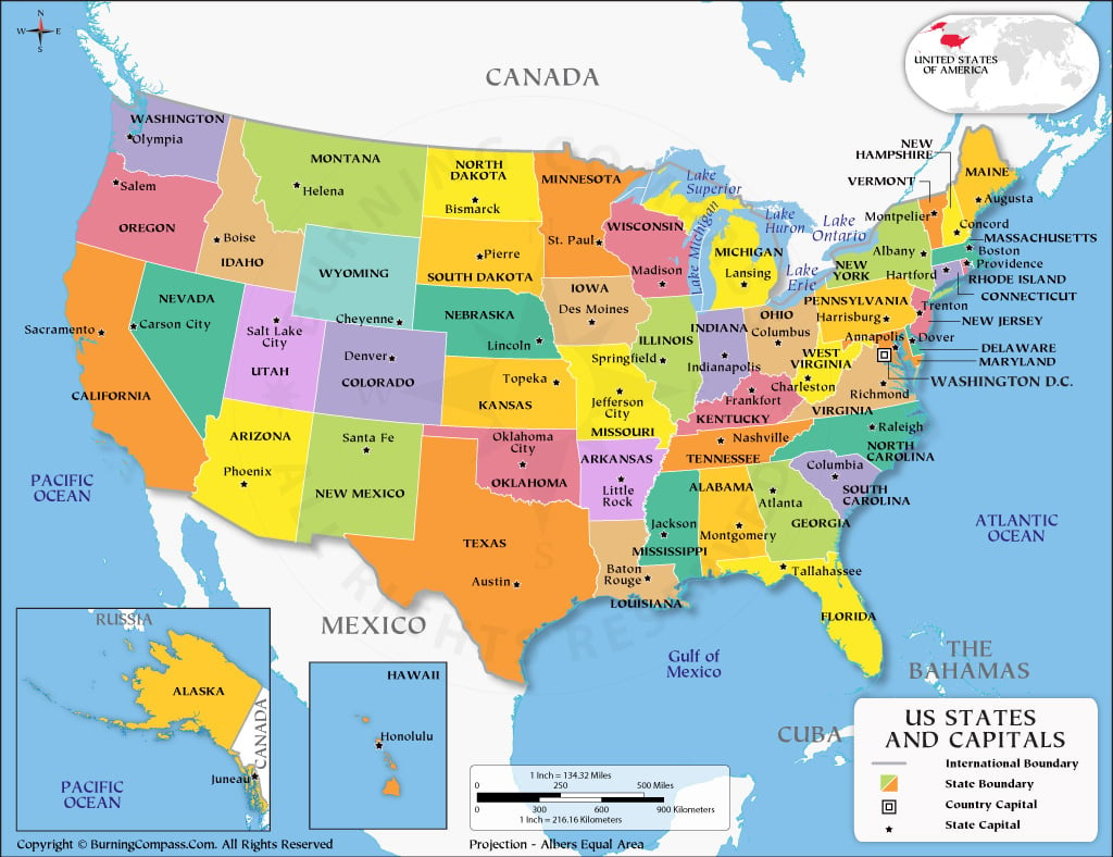 United States Map With Capitals, Us States And Capitals Map in Map of USA Political Map with Capitals