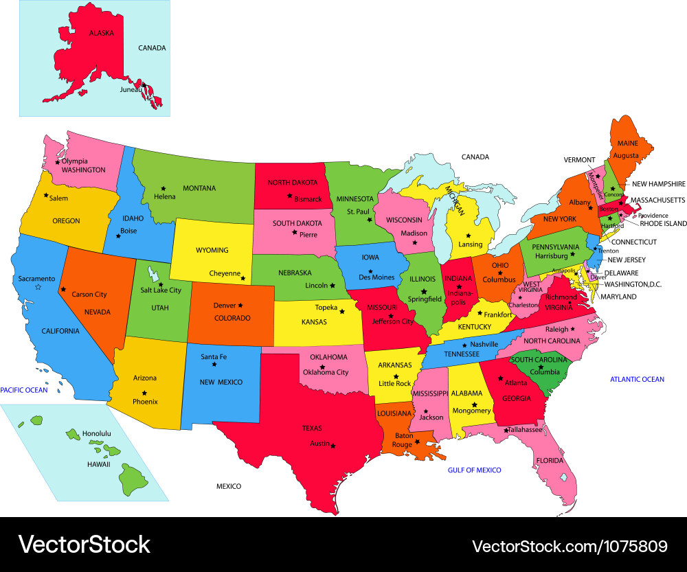 United States Map With State Names Royalty Free Vector Image within Show A Map of USA with State Names