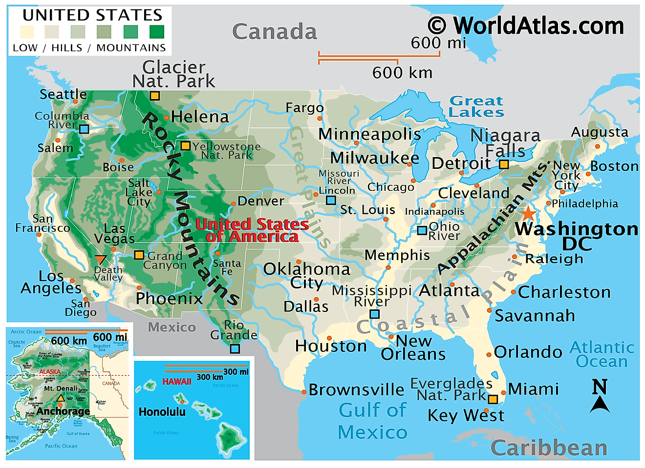 United States Map - World Atlas inside Map of Physical Features of USA