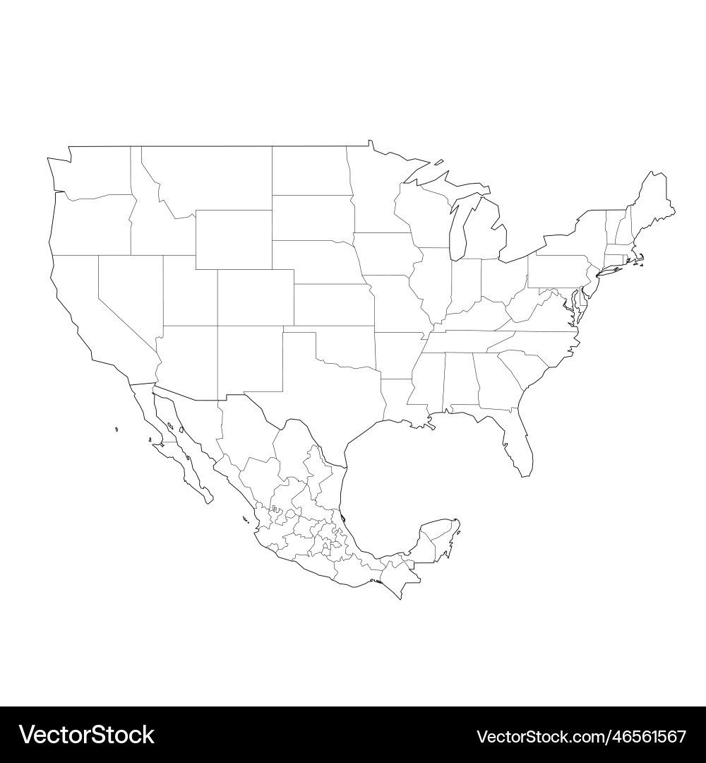 United States &amp;amp; Mexico Political Map Vector Image intended for Blank Map of USA and Mexico