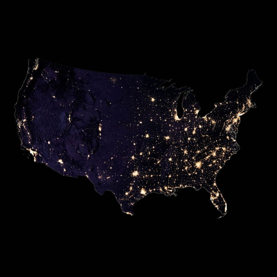 United States Night Satellite Map - High-Resolution Nighttime regarding Satellite Map Of Usa At Night