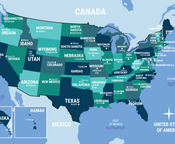 Map of USA and Surrounding Countries