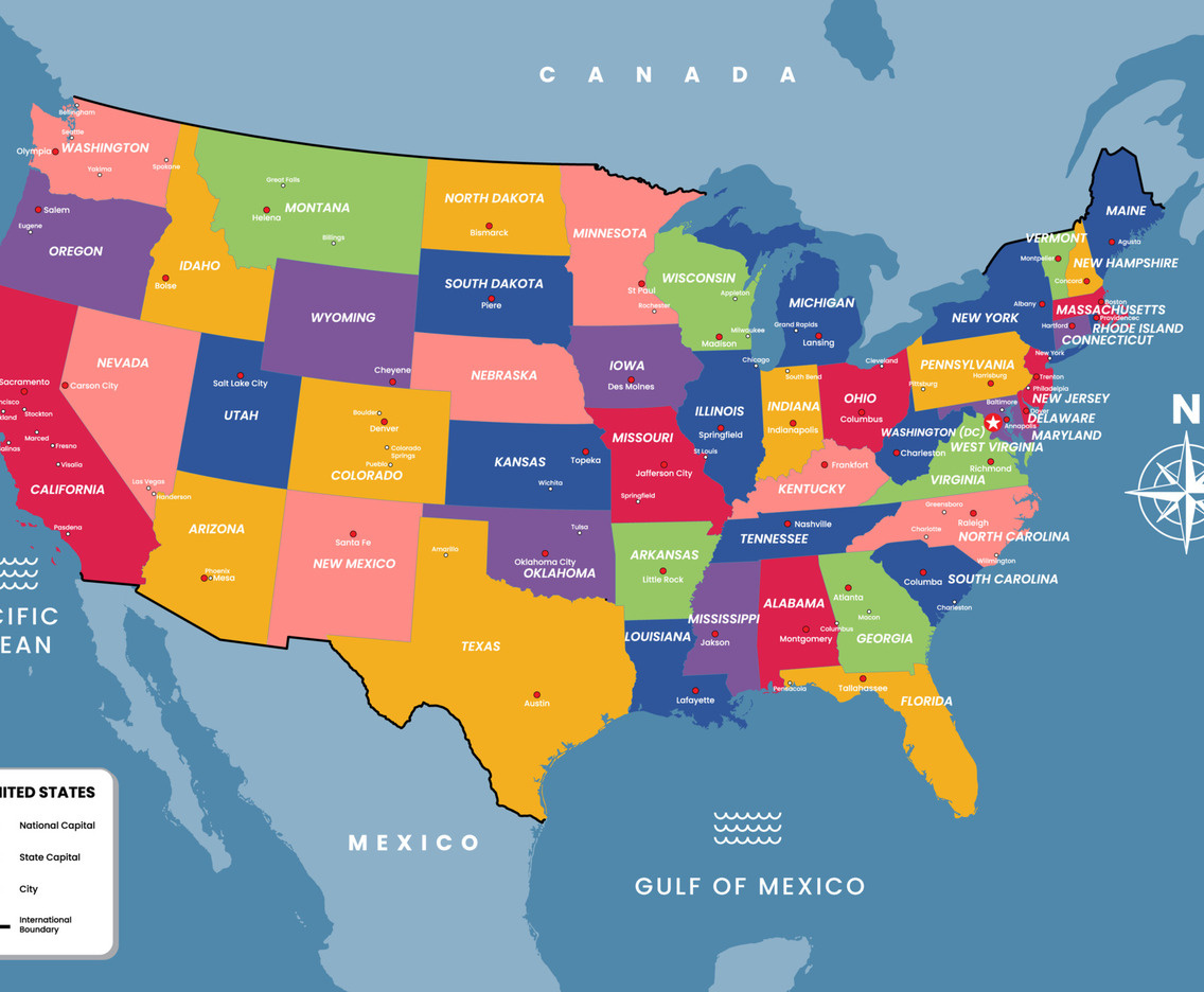 United States Of America Map With State Capital And City Names regarding Map Of The Usa States With Cities