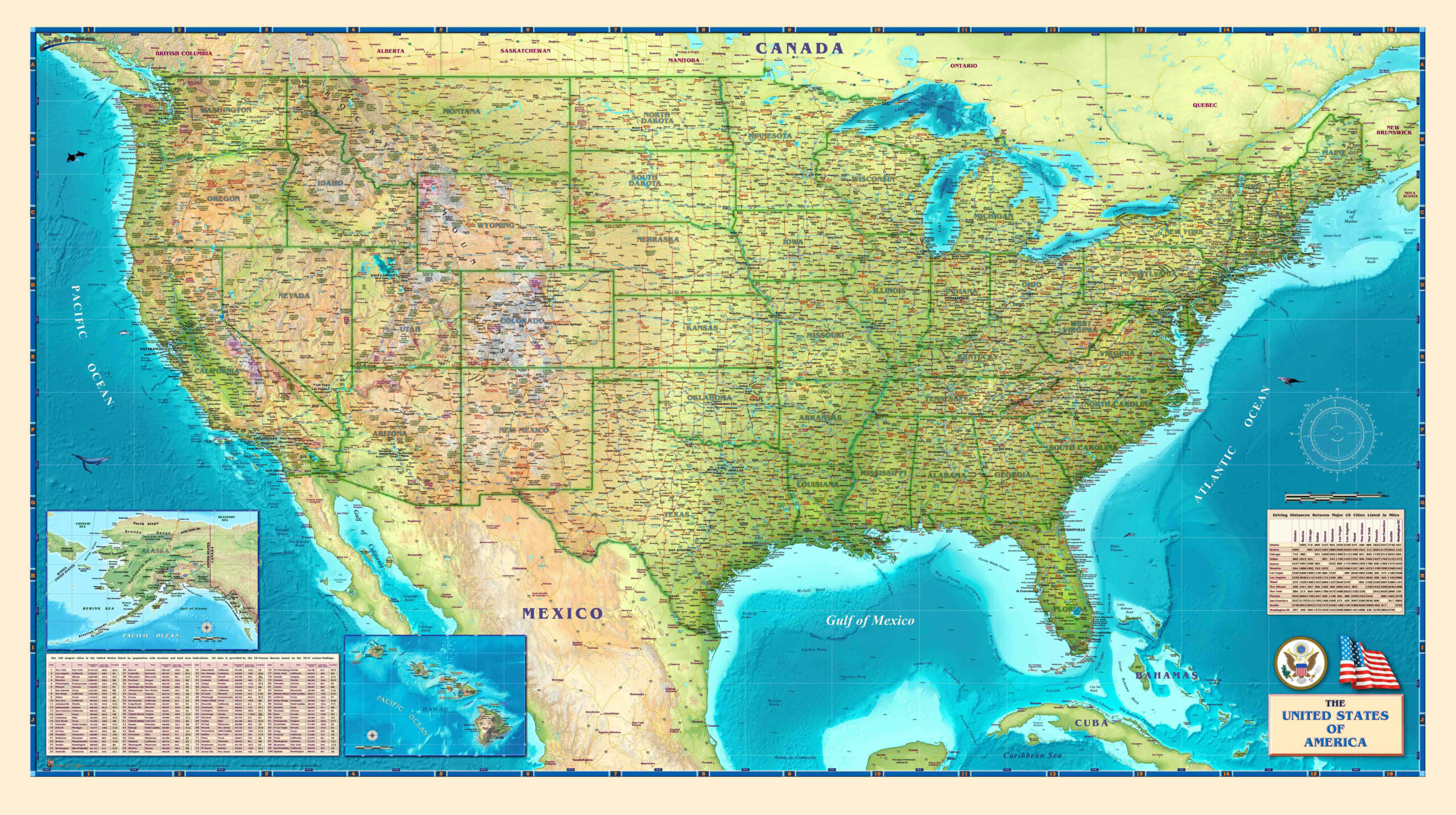 United States Physical Wall Mapcompart - The Map Shop with regard to Physical Map of USA with Latitude and Longitude