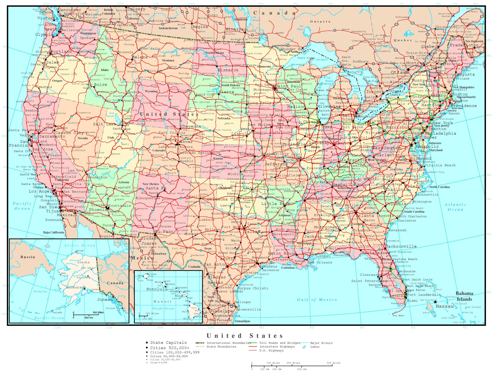 Map Of USA With Major Cities And Interstates United States Political Map Regarding Map Of Usa With Major Cities And Interstates 2048x1547 