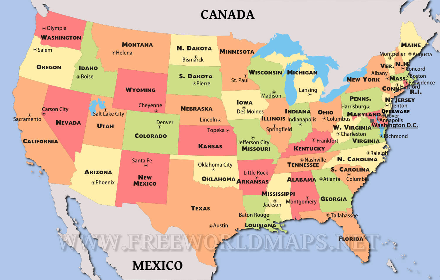 United States Political Map with regard to Political Map Of The Usa States