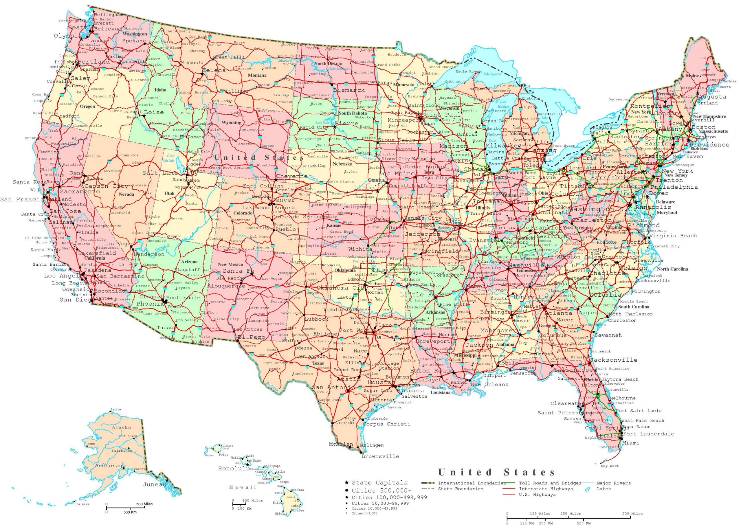 United States Printable Map for Highway Map Of The Usa With States And Cities