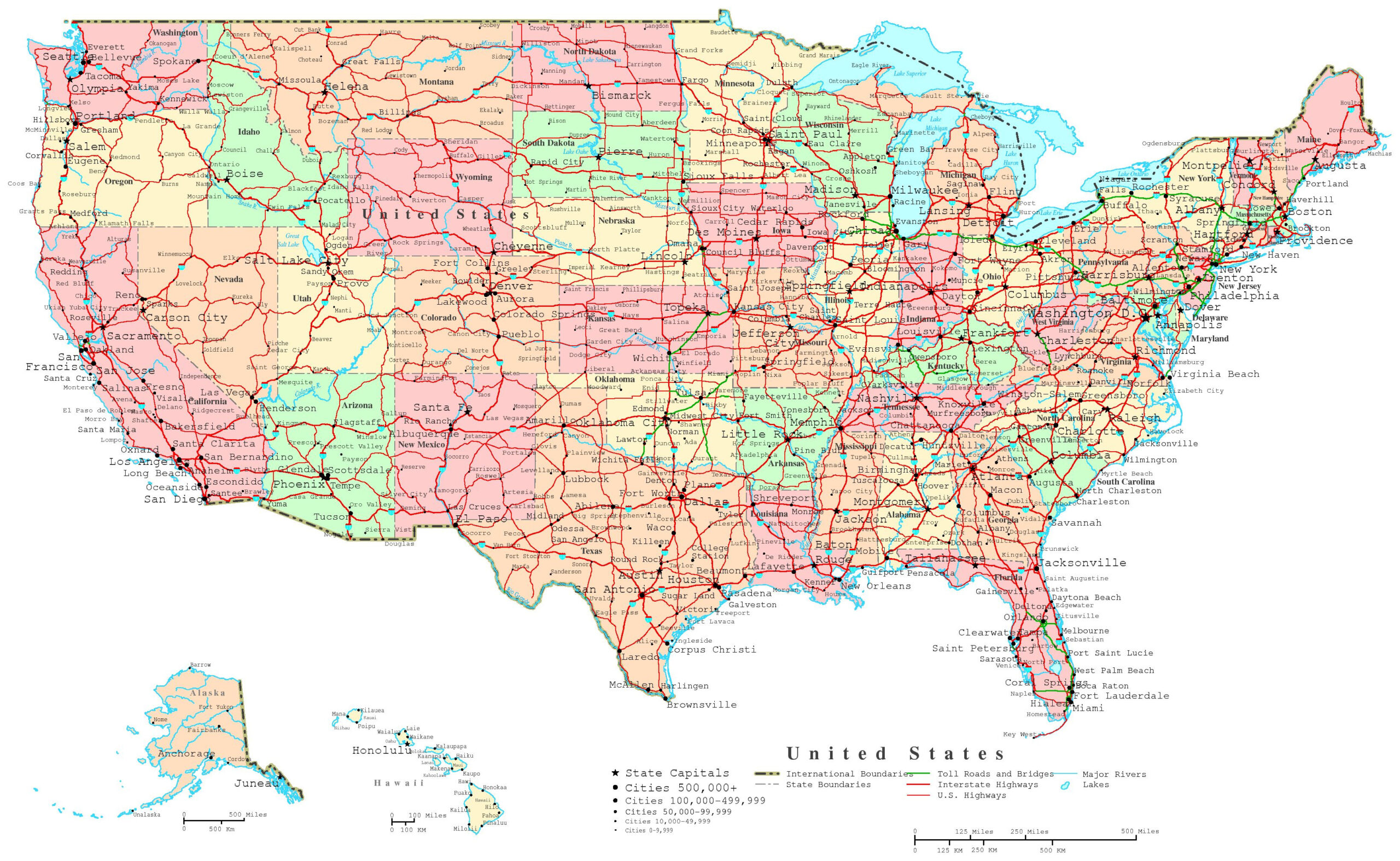 United States Printable Map regarding Map Of Usa With Major Cities