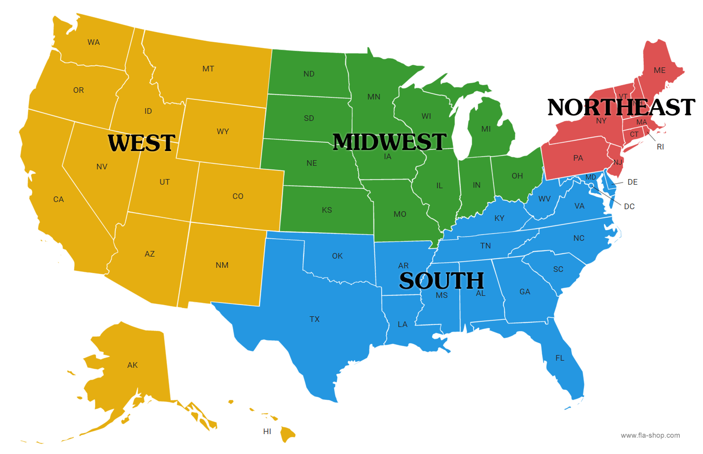United States Region Maps - Fla-Shop for Map Of Usa With Regions Outlined