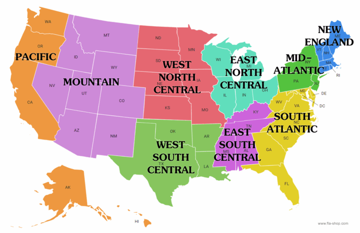 Map of the Regions of the USA