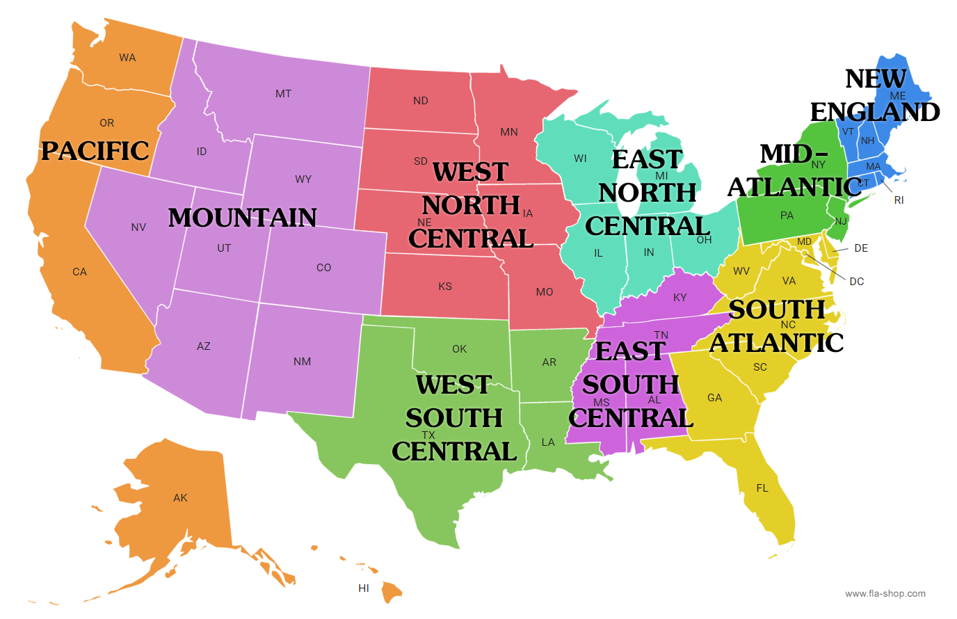 United States Region Maps - Fla-Shop inside Map Of The Regions Of The Usa