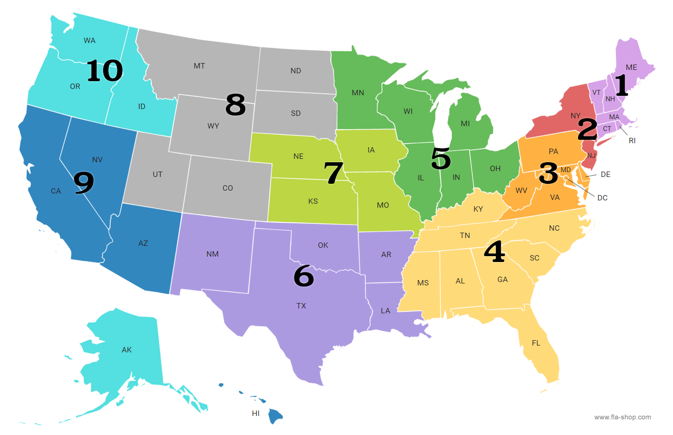 United States Region Maps - Fla-Shop with Map of USA Divided Into Regions