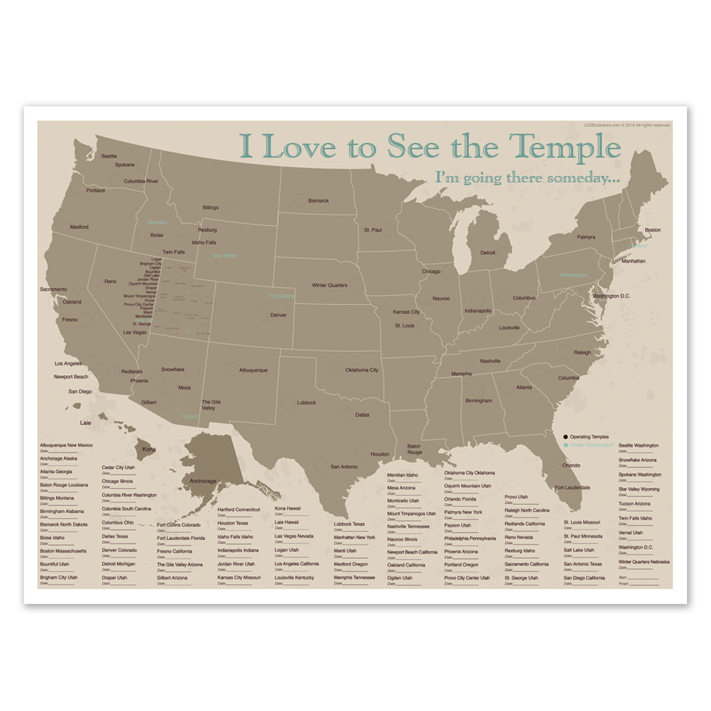 United States Temple Map In Lds Posters On Ldsbookstore in Map Of Lds Temples In Usa