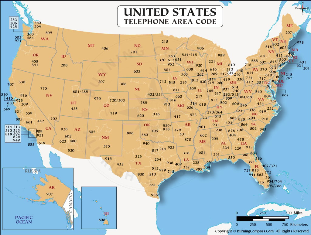 Us Area Code Map, Us Telephone Area Code Map, Us Dialing Code Map inside Telephone Area Code Map of USA