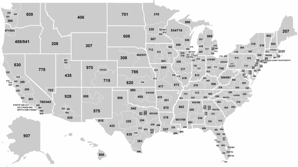 Telephone Area Code Map of USA