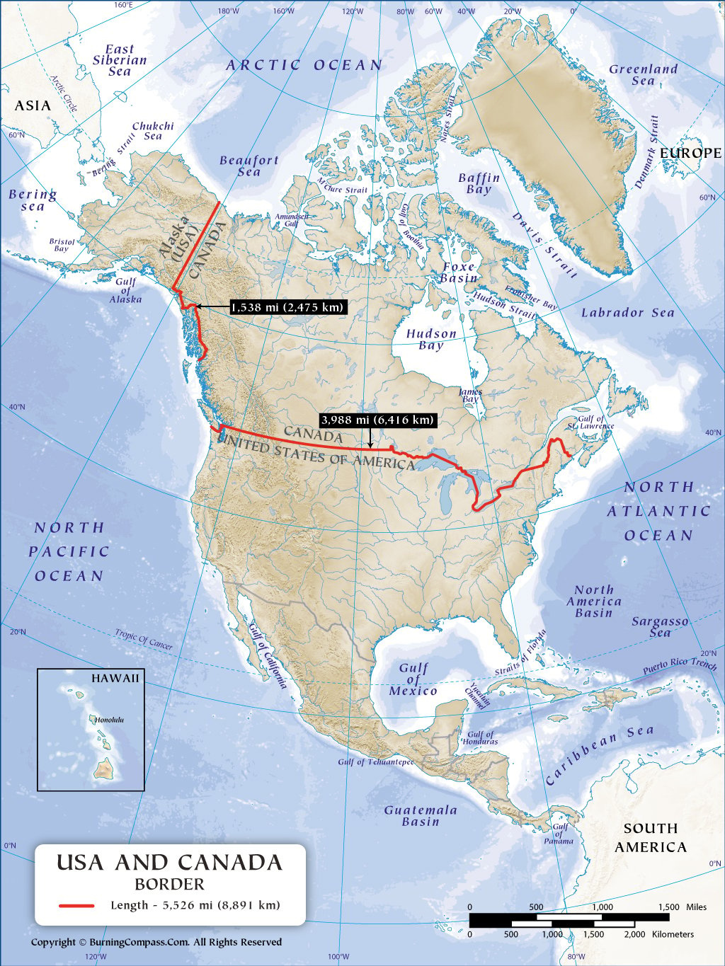 Us Canada Border Map, Us And Canada Border Map intended for Map Of Usa And Canada Border
