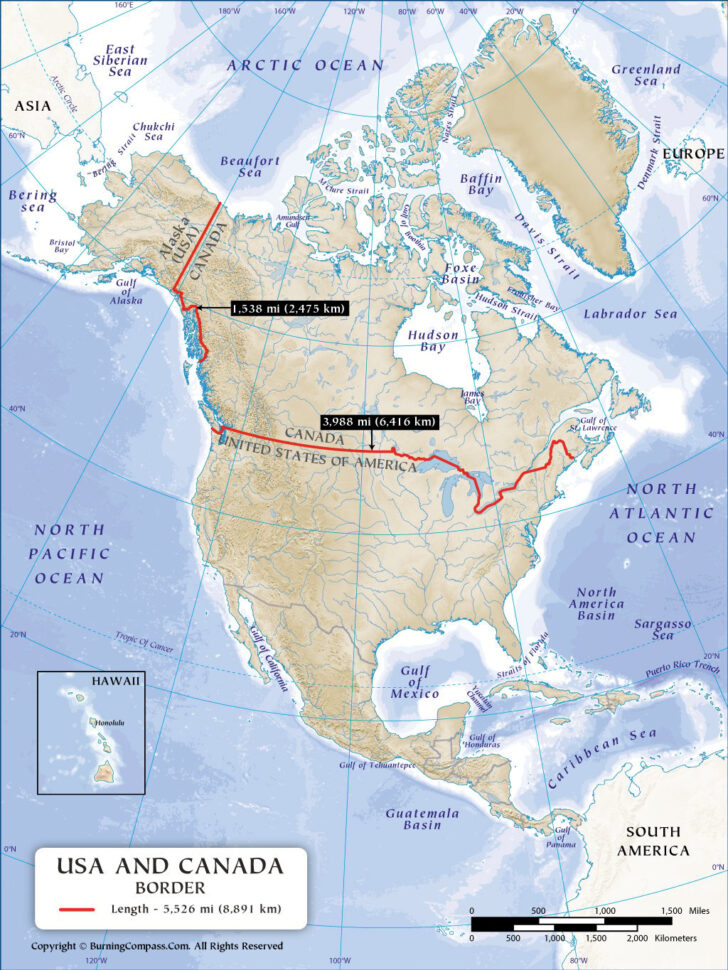 Map of USA and Canada with Latitude and Longitude