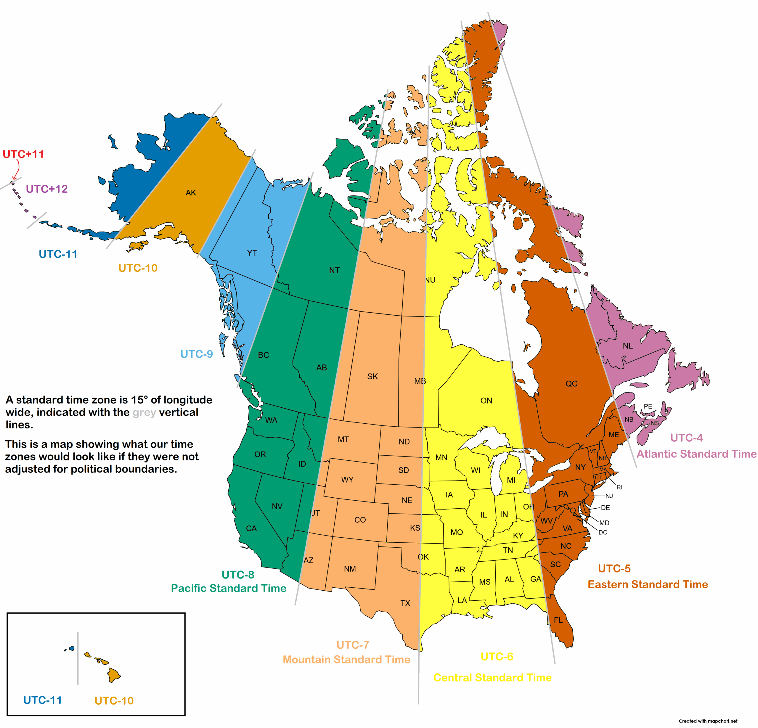 Us/Canada Time Zones If They Were Not Adjusted For Political with regard to Map Of Usa And Canada With Time Zones