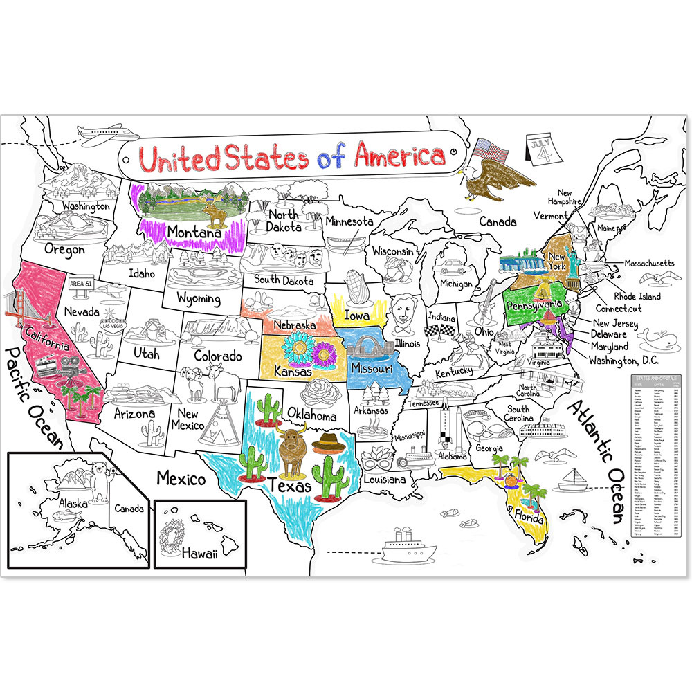 Us Map Coloring Poster (35X52&amp;quot;) Giant Coloring Posters for Map Of Usa To Color In States
