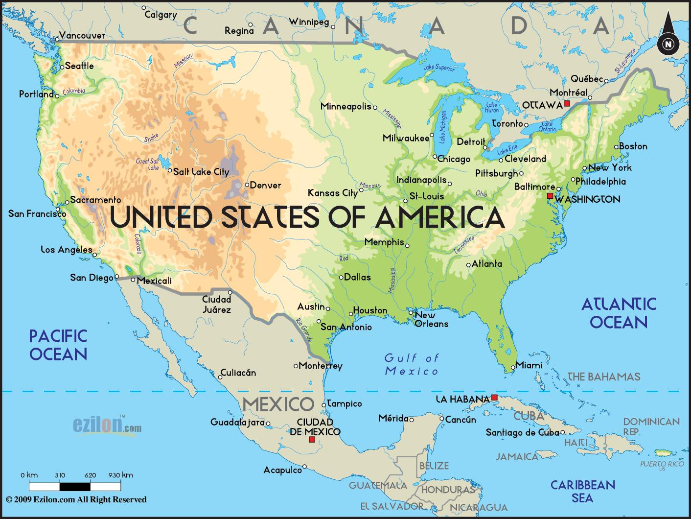 Us Map With Oceans - Map Of Usa With Oceans (Northern America with Map of the USA with Oceans