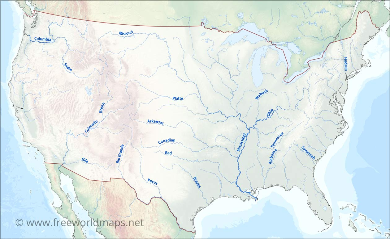 Us Rivers Map with Map Of Rivers In The Usa