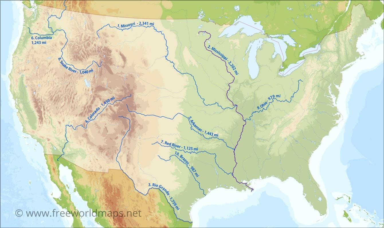 Us Rivers Map with regard to Map of USA Rivers and States