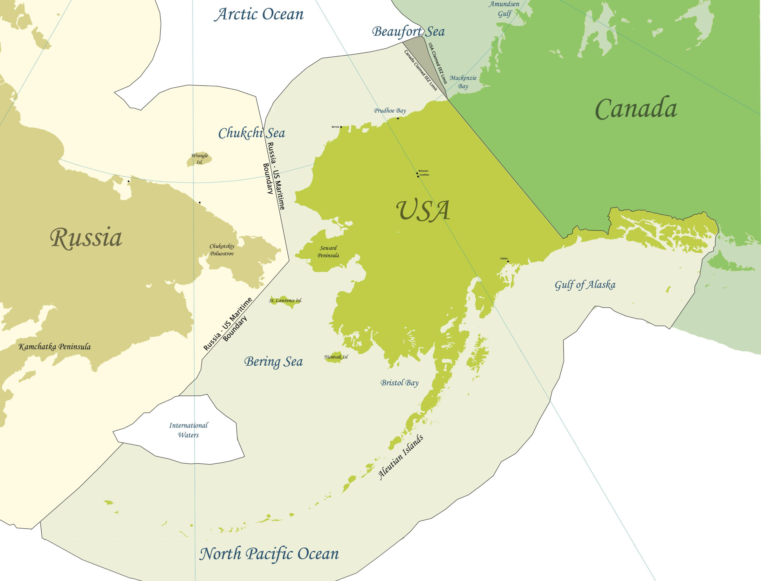 Us - Russia Maritime Boundaries In The Bering And Chukchi Seas for Map Of Usa And Russia Border
