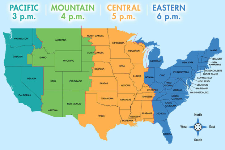 Map of USA with States and Time Zones Map of USA with States and Time Zones