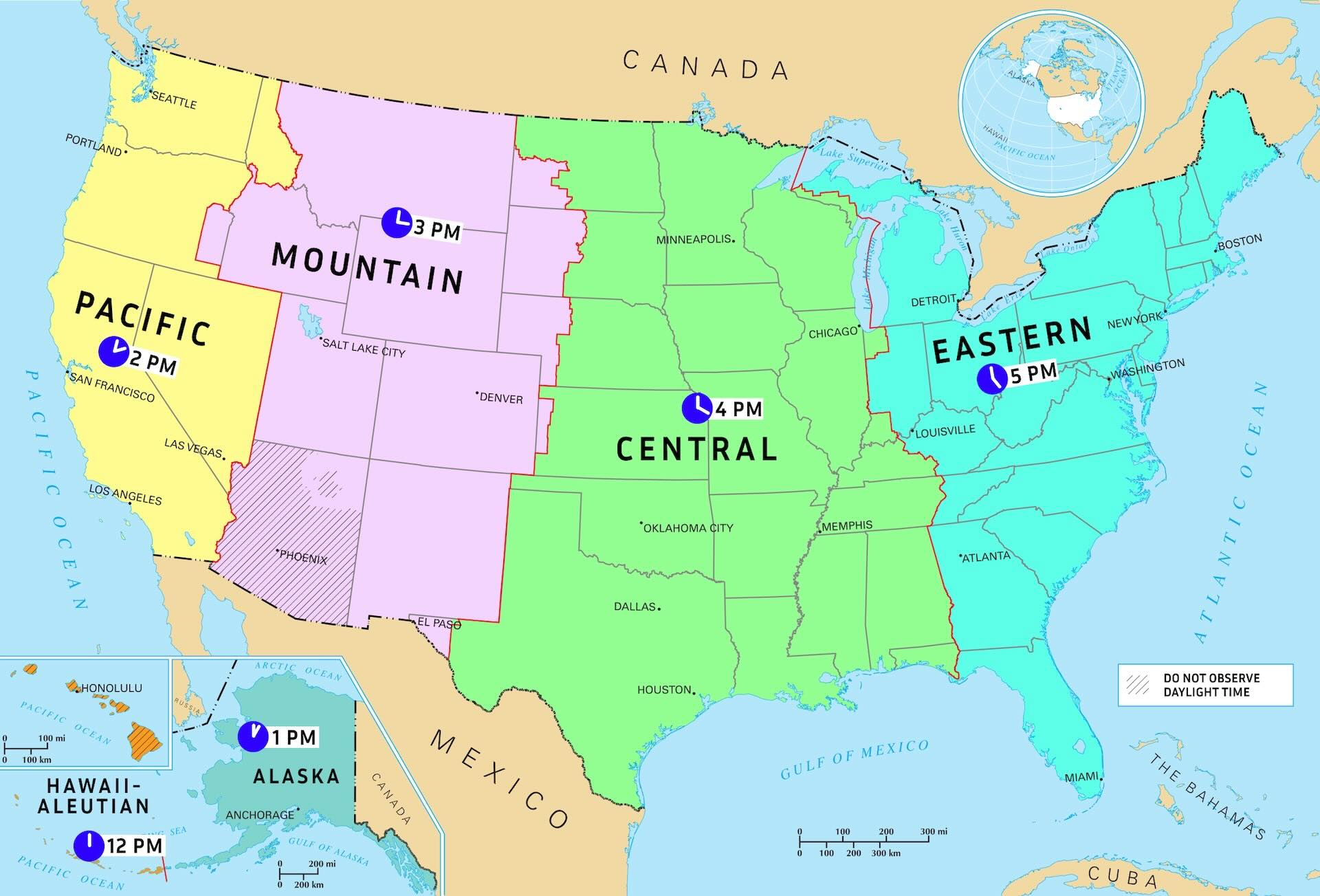 Us Time Zone Map: History From Chaos To Standard Time throughout Map Of Usa With States And Cities And Time Zones