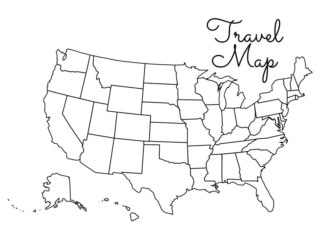 Us Travel Map | Fill In Map | Color In Map | Us Color Map - Etsy for Map Of Usa To Fill In