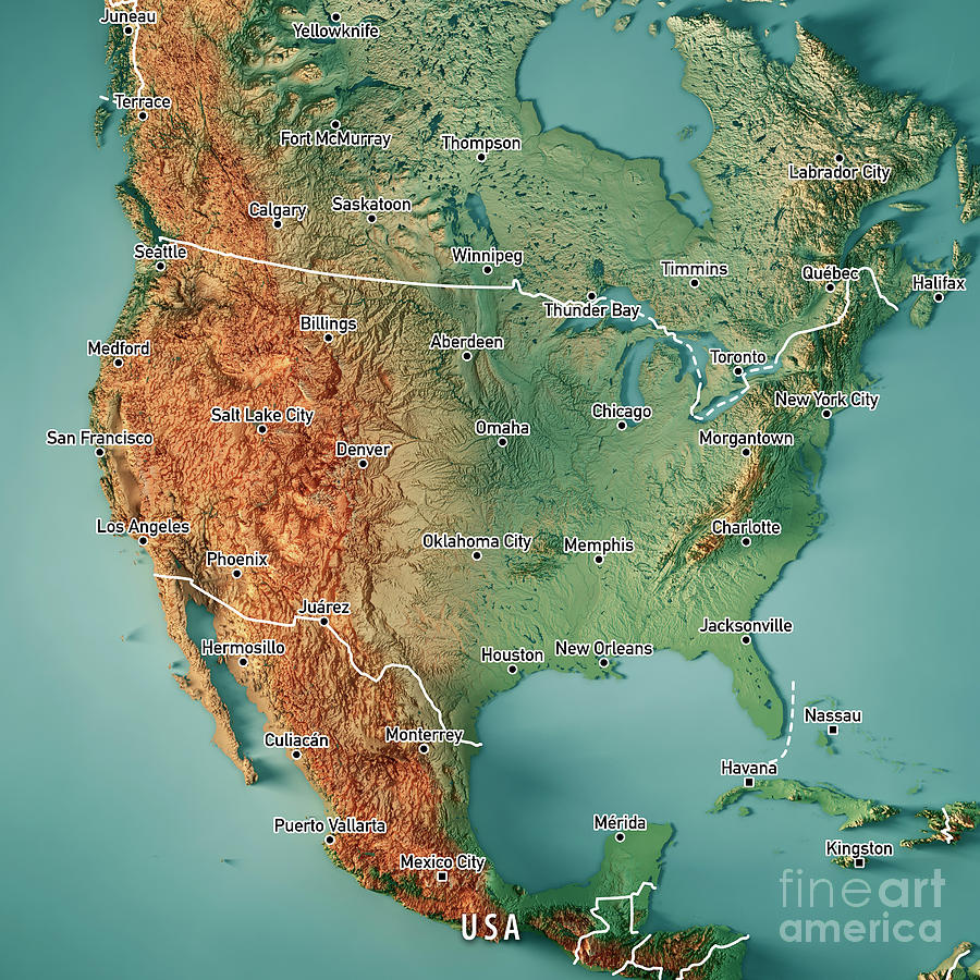 Usa 3D Render Topographic Map Border Citiesfrank Ramspott throughout Topographic Map of USA with Cities