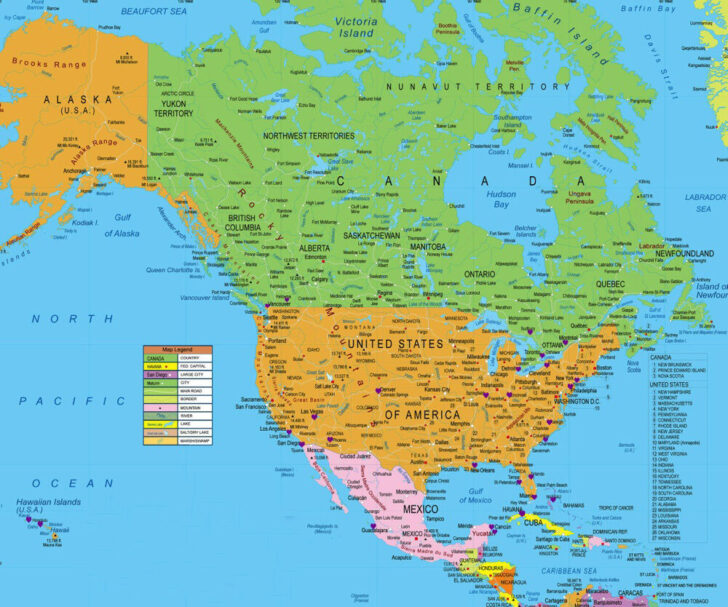 Map of Canada and Alaska USA